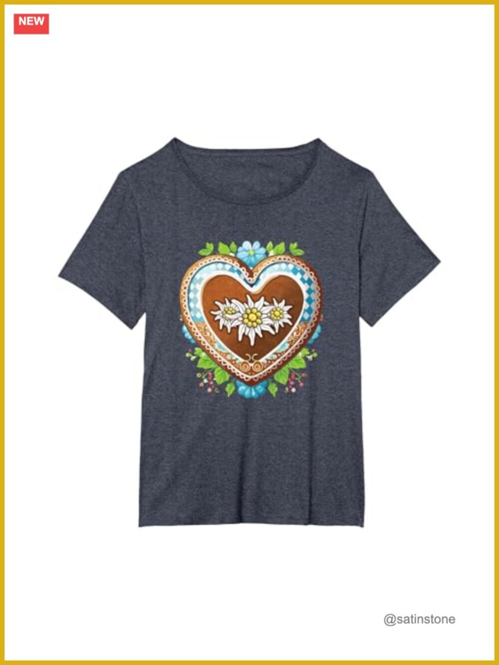 Funny Oktoberfest T-Shirt Women's Plus Edelweiss Gingerbread Heart Design